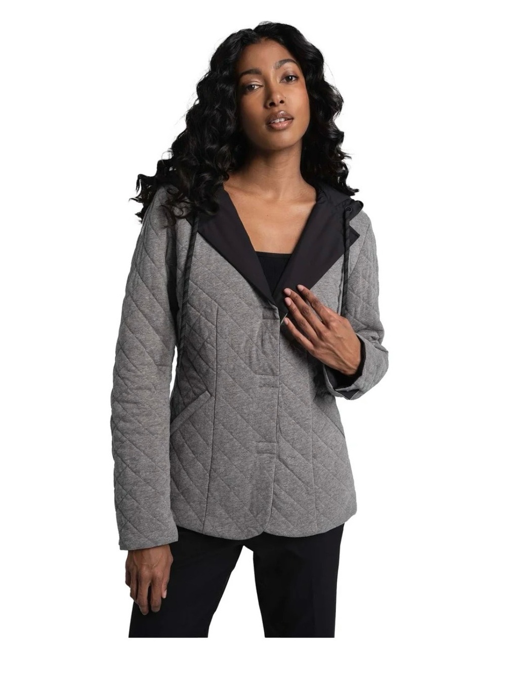 Lole Quilted reversible Hooded Puffer Jacket Grey and Black with magnetic closur